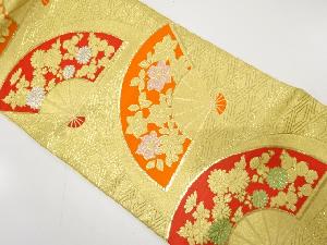 アンティーク　扇に菊・花模様織り出し袋帯（着用可）